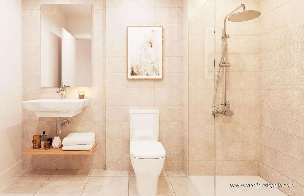 Badezimmer von Wohnungen zum Verkauf in Estepona mit Klimaanlage, Heizung und Terrasse