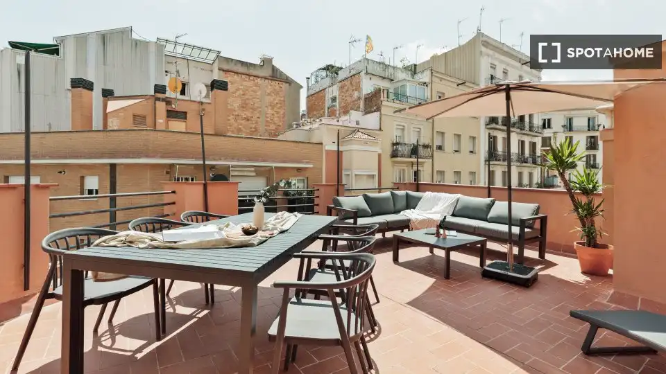 Terraza de Piso de alquiler en Barcelona con Aire acondicionado, Calefacción y Amueblado