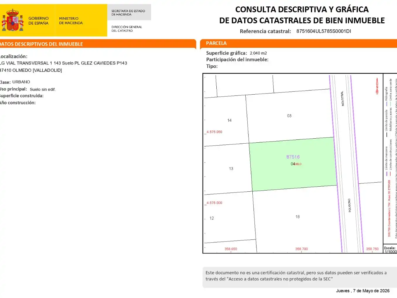 Industrial land for sale in Olmedo