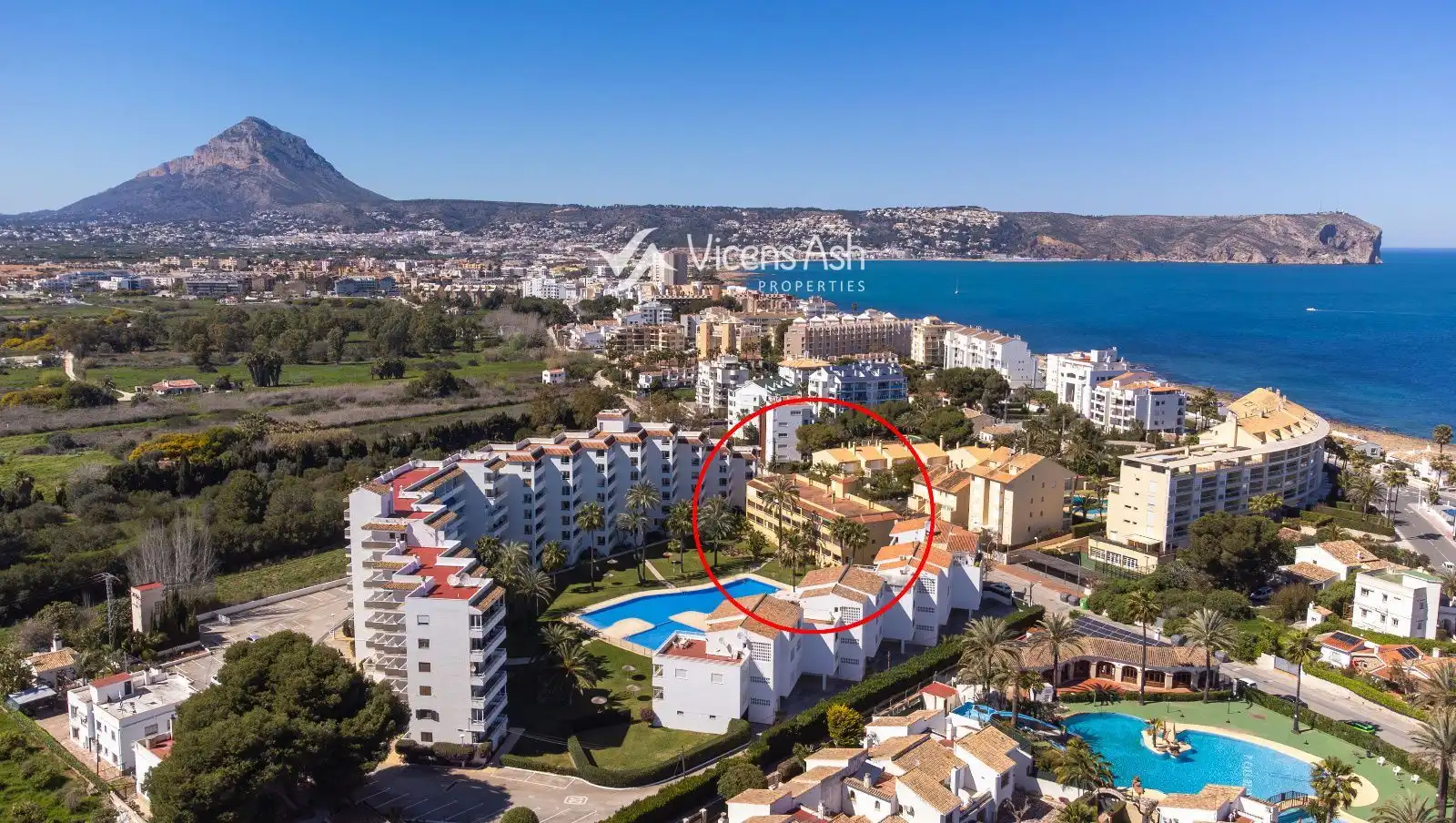 Außenansicht von Wohnungen zum Verkauf in Jávea / Xàbia mit Klimaanlage, Terrasse und Schwimmbad