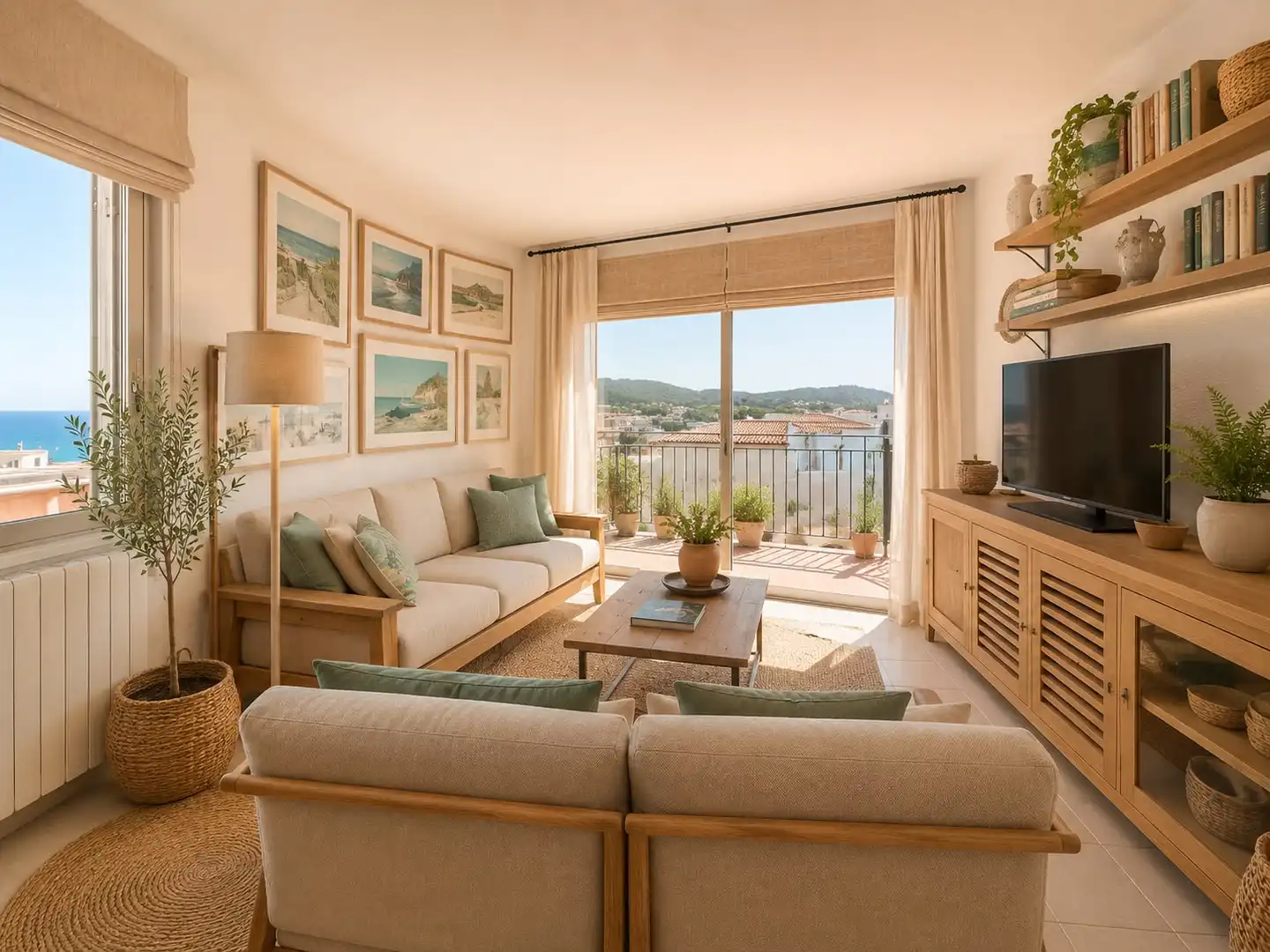 Living room of Flat for sale in Palamós  with Terrace, Oven and TV