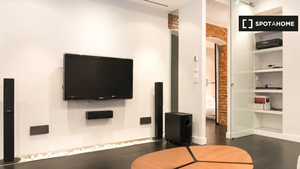 Sala de estar de Estudio para compartir en Madrid con Aire acondicionado, Terraza y Amueblado