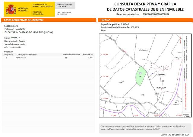 Terreno en Venta en Calle Calvario, 2 en Castaño del Robledo