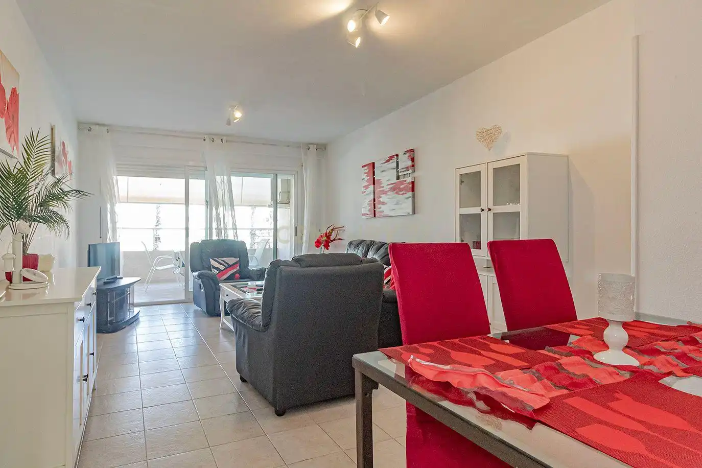 Sala d'estar de Apartament de lloguer en Calpe / Calp amb Aire condicionat, Piscina i Rentadora
