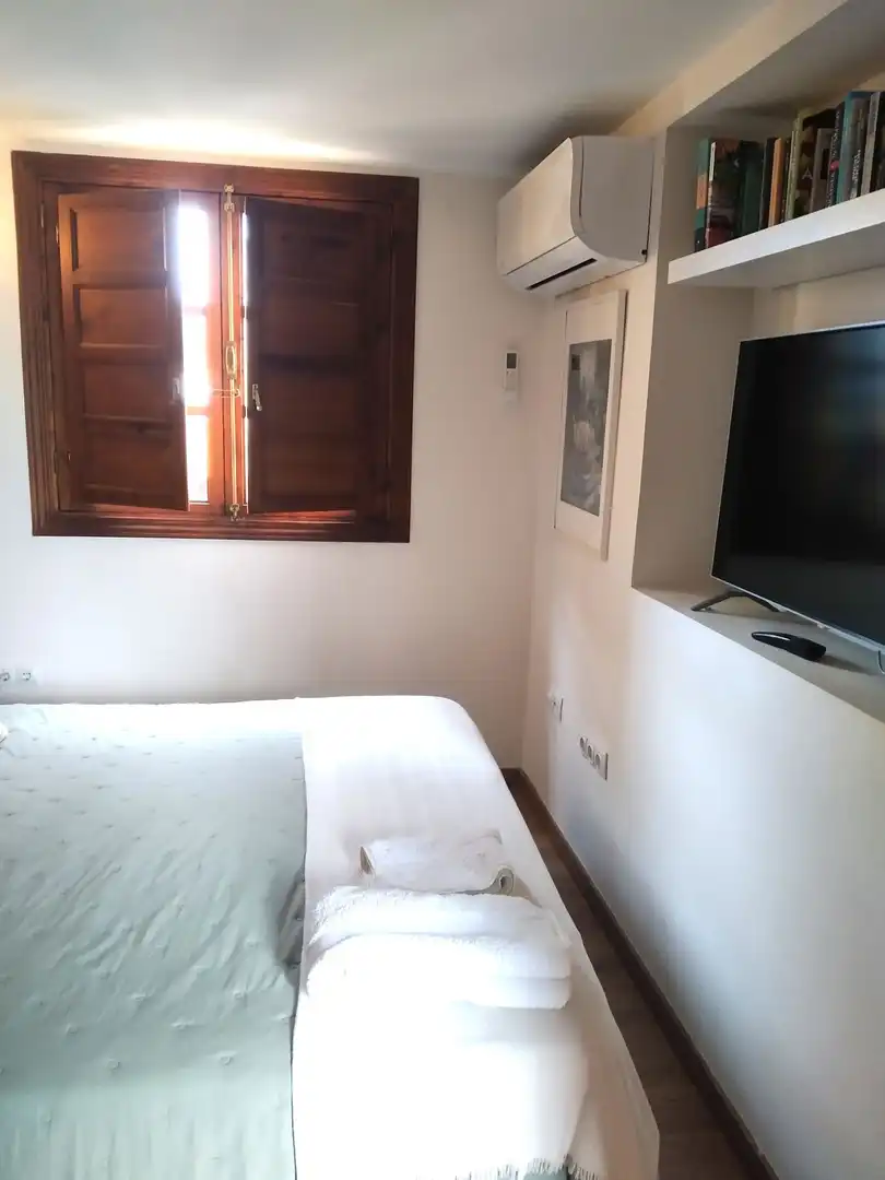 Schlafzimmer von Dachboden zur Miete in Málaga mit Klimaanlage, Terrasse und Möbliert