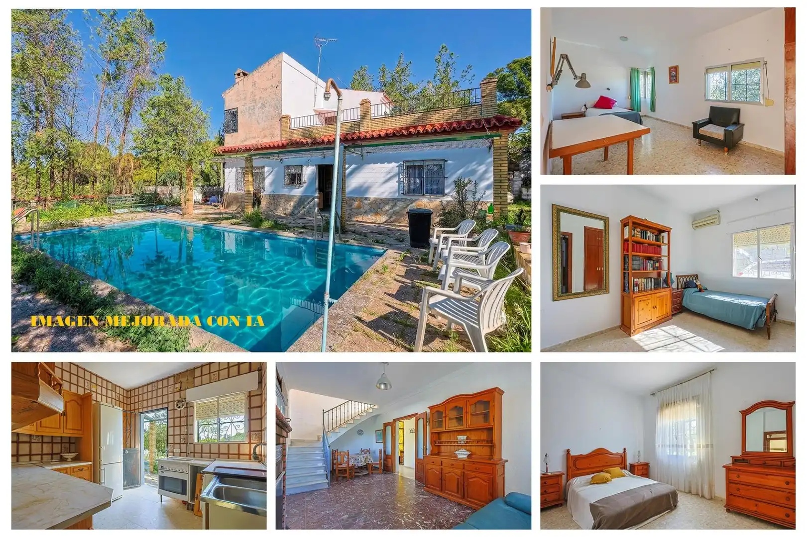 Vista exterior de Casa o xalet en venda en Sanlúcar la Mayor amb Aire condicionat i Piscina