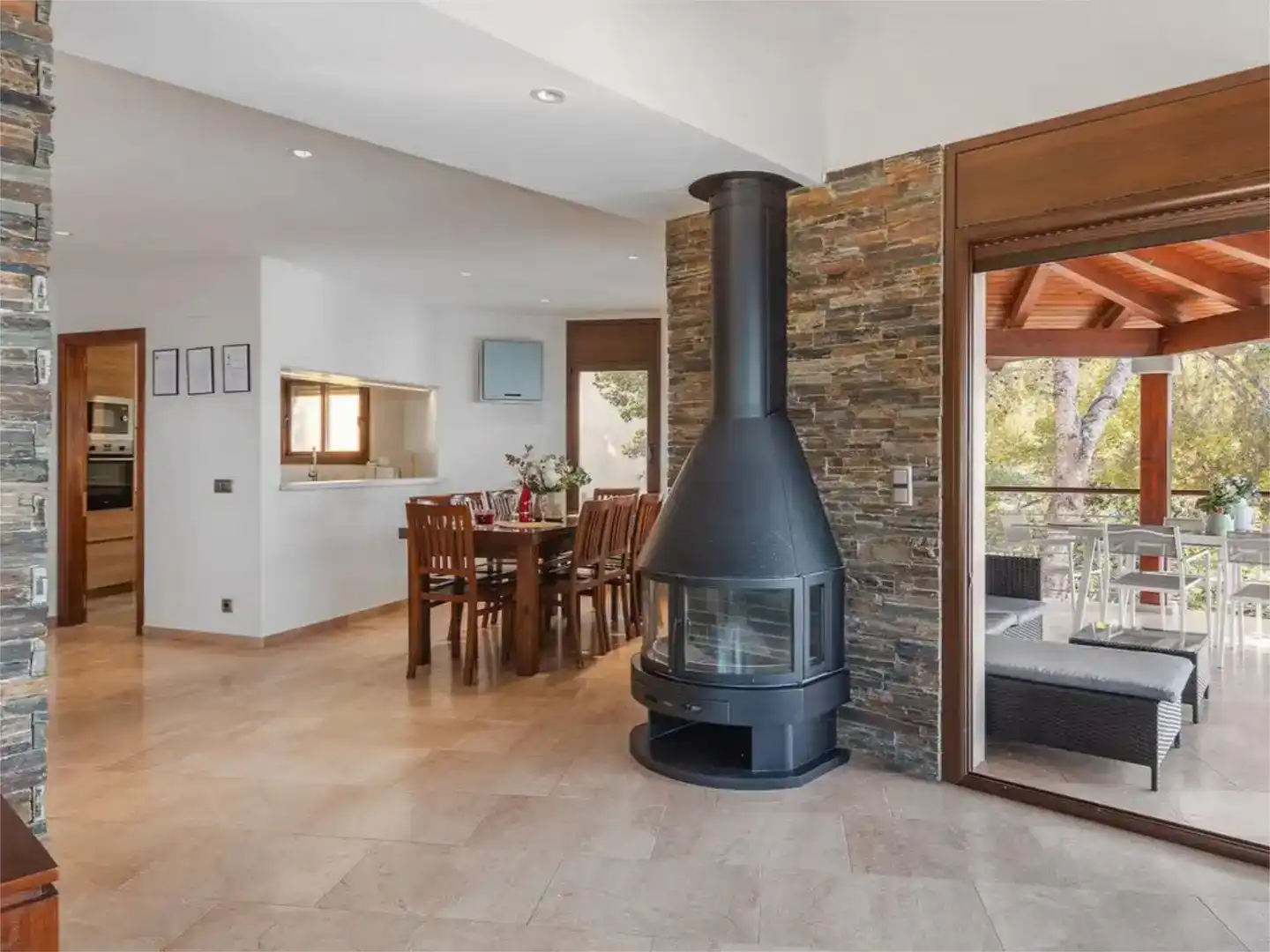 Comedor de Finca rústica de alquiler en Lloret de Mar con Aire acondicionado, Jardín privado y Piscina