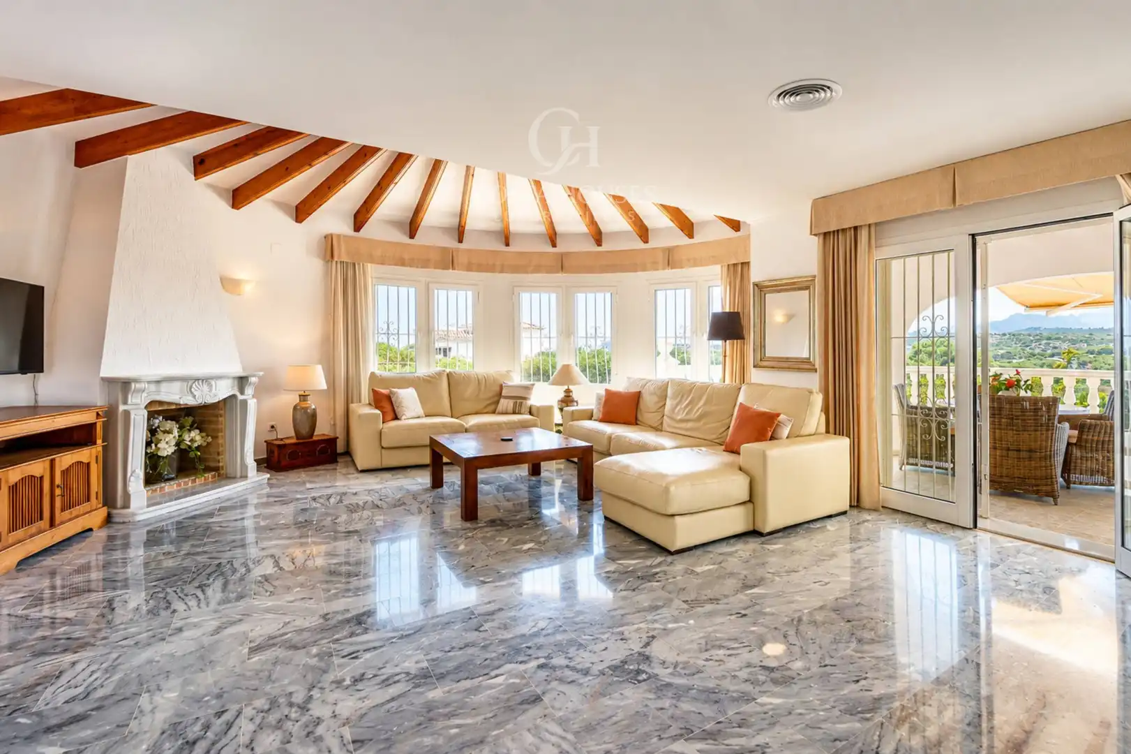 Sala d'estar de Casa o xalet en venda en Moraira amb Aire condicionat, Calefacció i Jardí privat