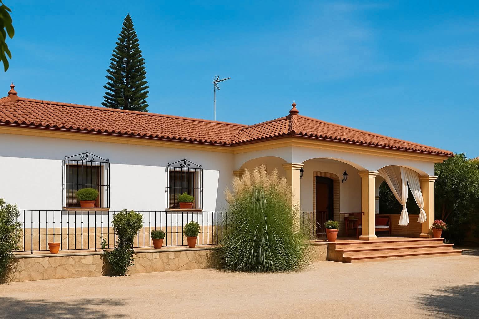 Exterior view of House or chalet to rent in Sanlúcar la Mayor  with Air Conditioner, Heating and Private garden