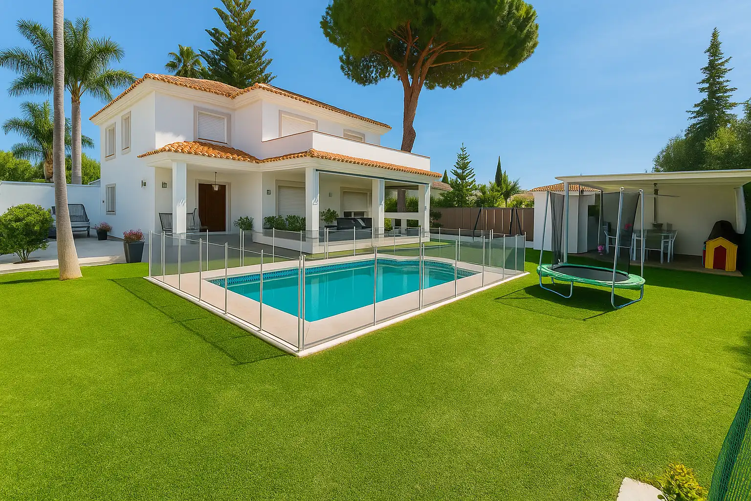 Schwimmbecken von Haus oder Chalet zum Verkauf in Marbella mit Klimaanlage, Heizung und Privatgarten