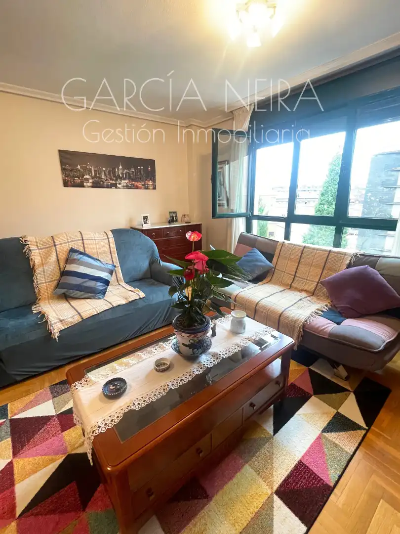 Sala d'estar de Pis en venda en Oviedo  amb Calefacció, Jardí privat i Parquet