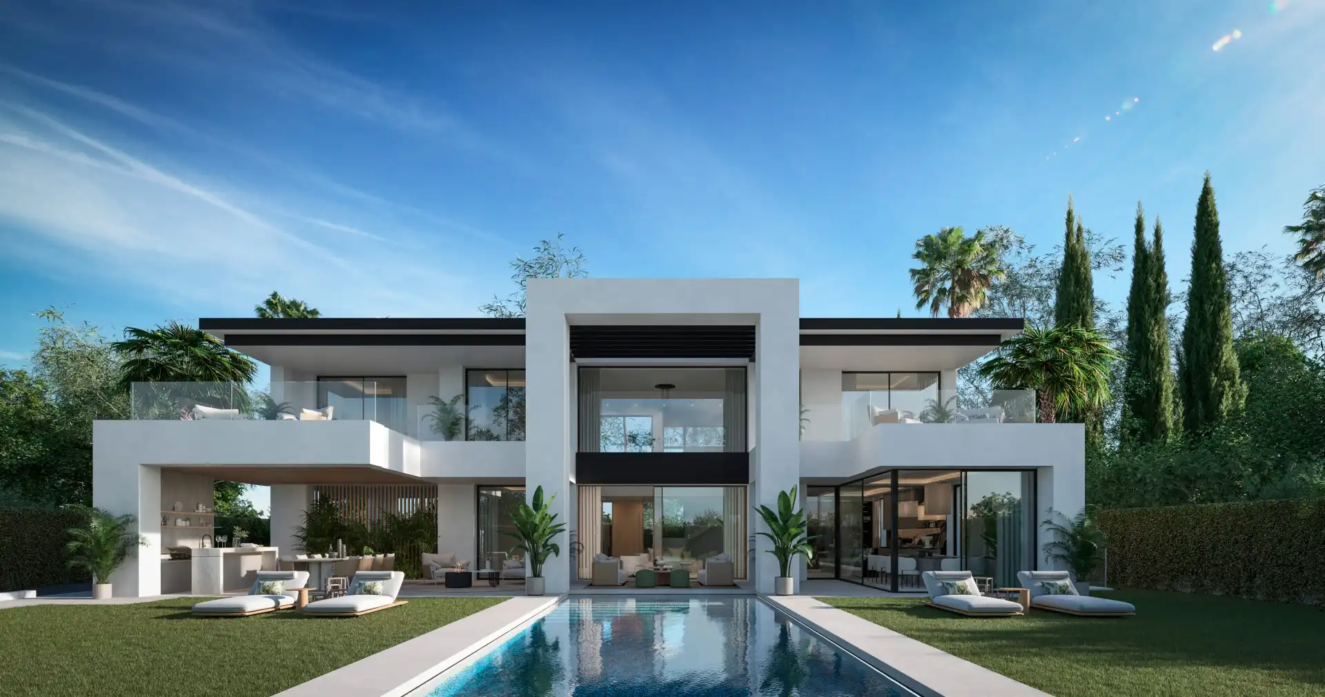 Vista exterior de Casa o chalet en venta en Estepona con Jardín privado, Terraza y Piscina