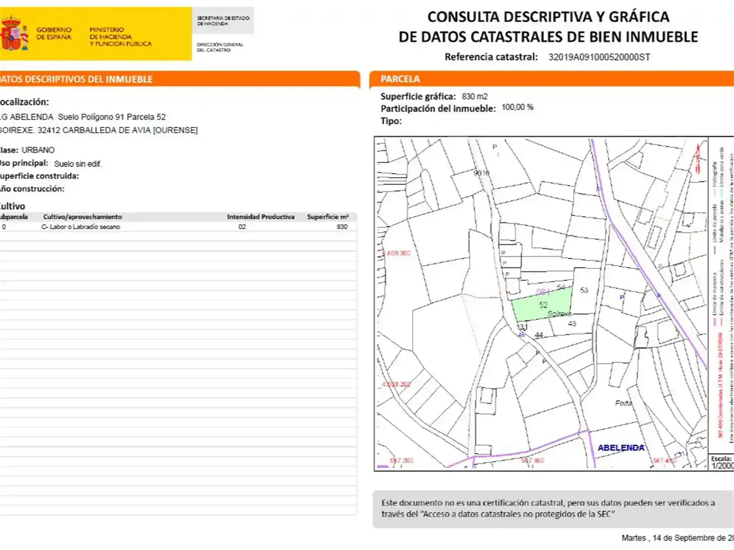 Terreno en venta en Carballeda de Avia, Ourense