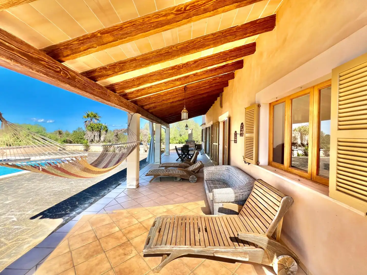 Terraza de Finca rústica de alquiler en Campos con Aire acondicionado, Calefacción y Jardín privado