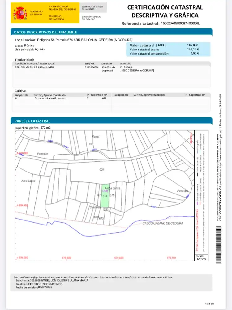 Land for sale in Cedeira