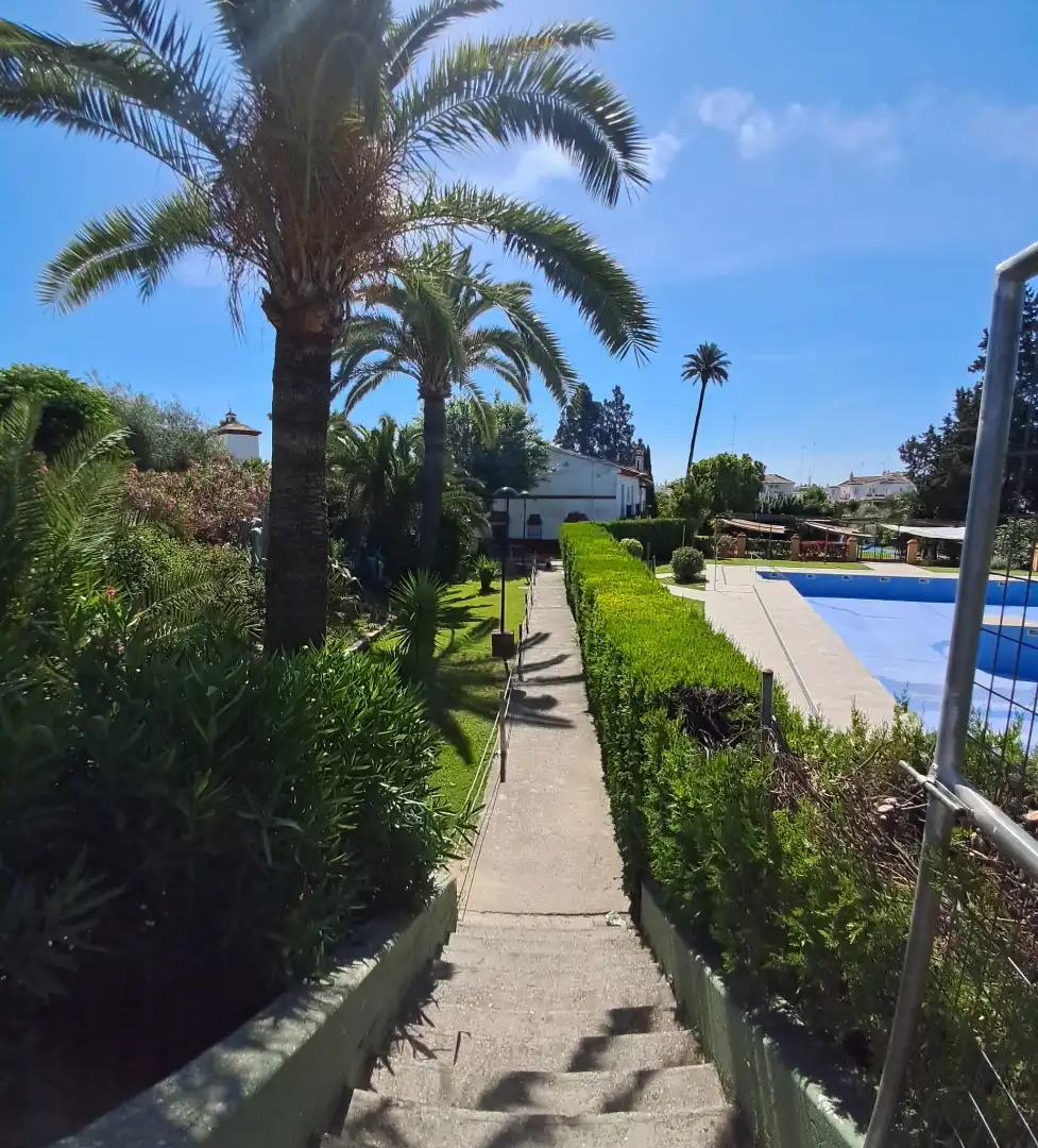 Jardí de Casa adosada de lloguer en Tomares amb Aire condicionat i Piscina