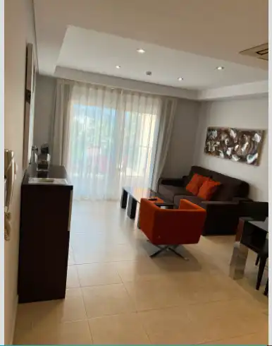 Sala d'estar de Apartament de lloguer en Benitachell / El Poble Nou de Benitatxell amb Aire condicionat, Terrassa i Moblat