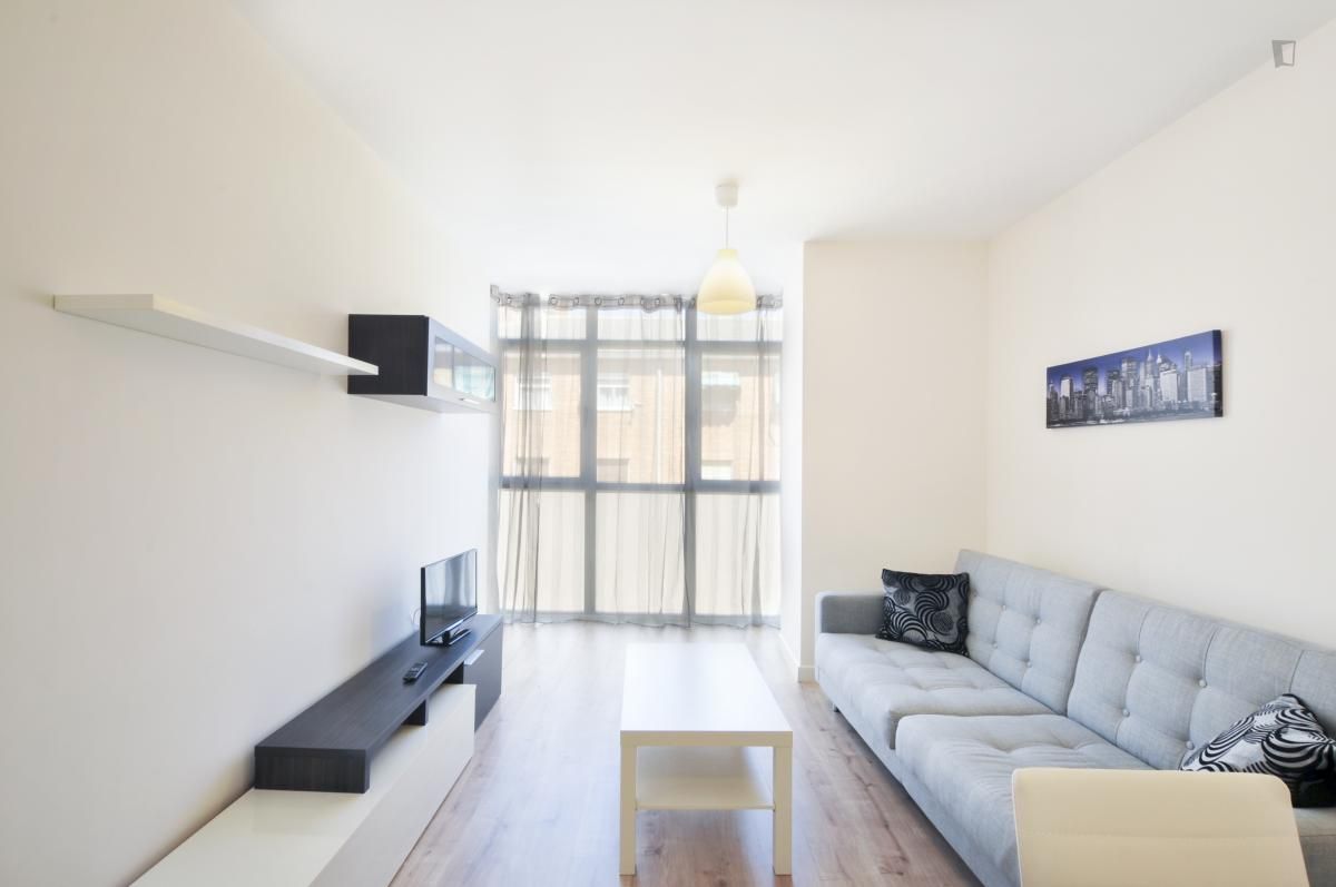 Sala d'estar de Apartament de lloguer en  Madrid Capital amb Aire condicionat, Calefacció i Moblat