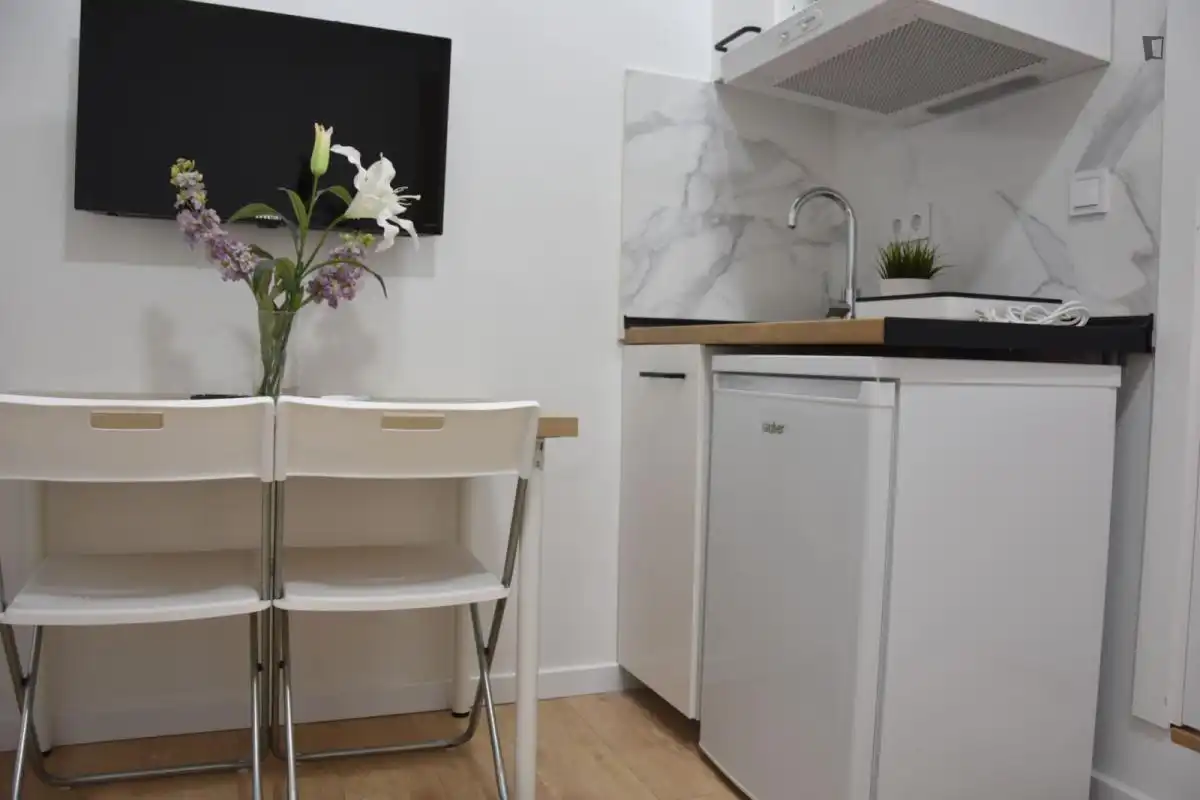 Cocina de Estudio de alquiler en Madrid con Aire acondicionado, Calefacción y Amueblado
