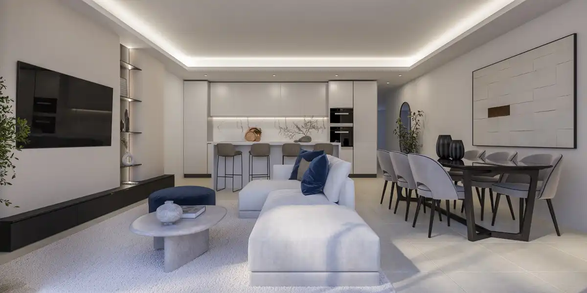 Wohnzimmer von Erdgeschoss zum Verkauf in Mijas mit Klimaanlage, Privatgarten und Terrasse