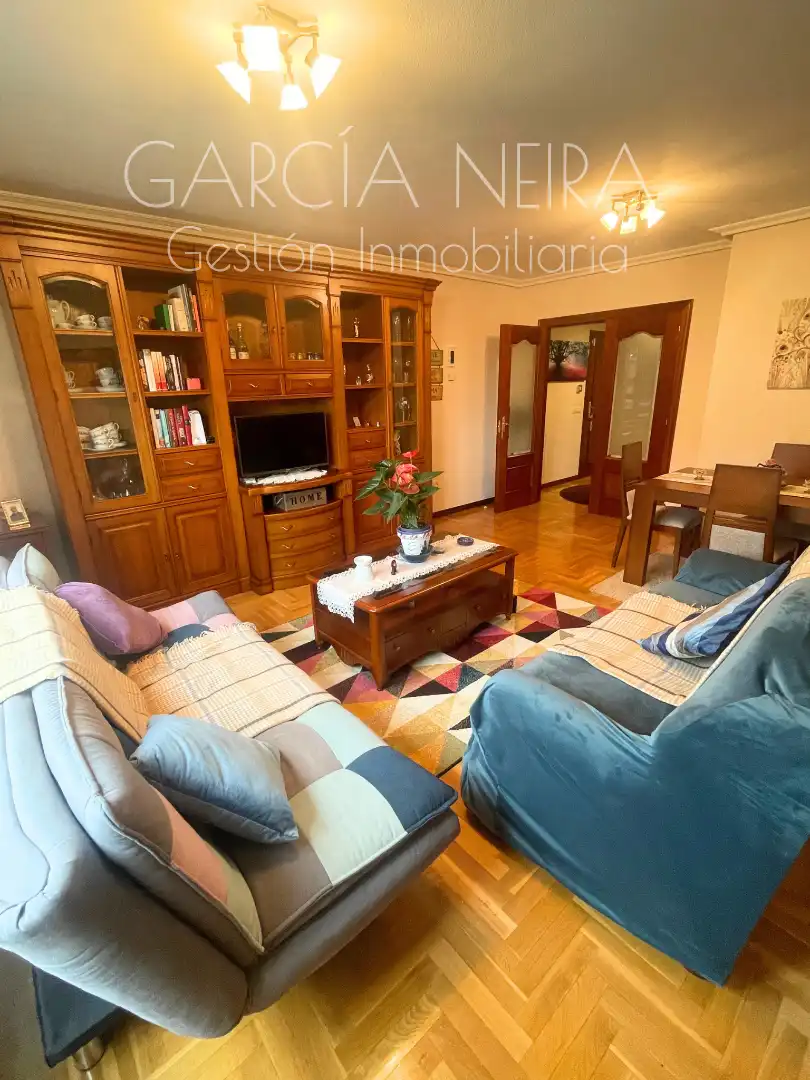 Sala d'estar de Pis en venda en Oviedo  amb Calefacció, Jardí privat i Parquet