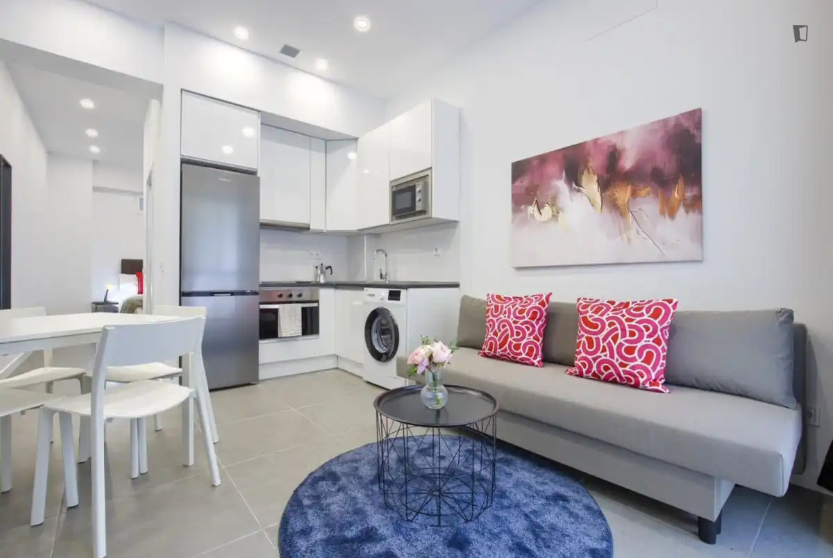 Sala d'estar de Apartament de lloguer en  Madrid Capital amb Aire condicionat, Moblat i Forn