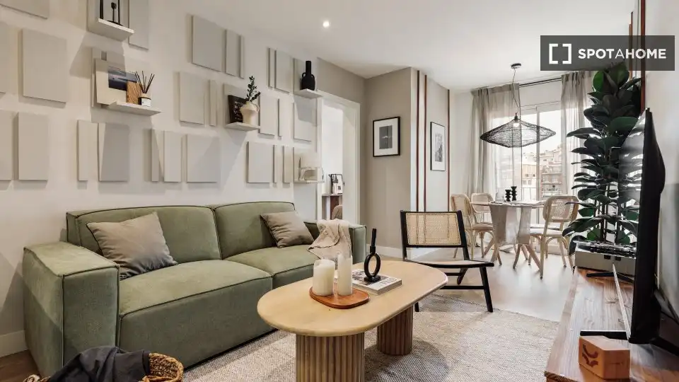 Sala de estar de Piso de alquiler en Barcelona con Aire acondicionado, Calefacción y Amueblado