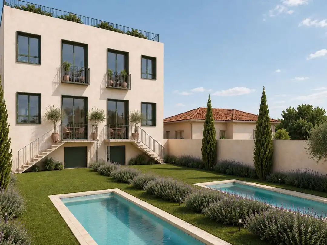 Außenansicht von Wohnungen zum Verkauf in Felanitx mit Klimaanlage, Privatgarten und Terrasse