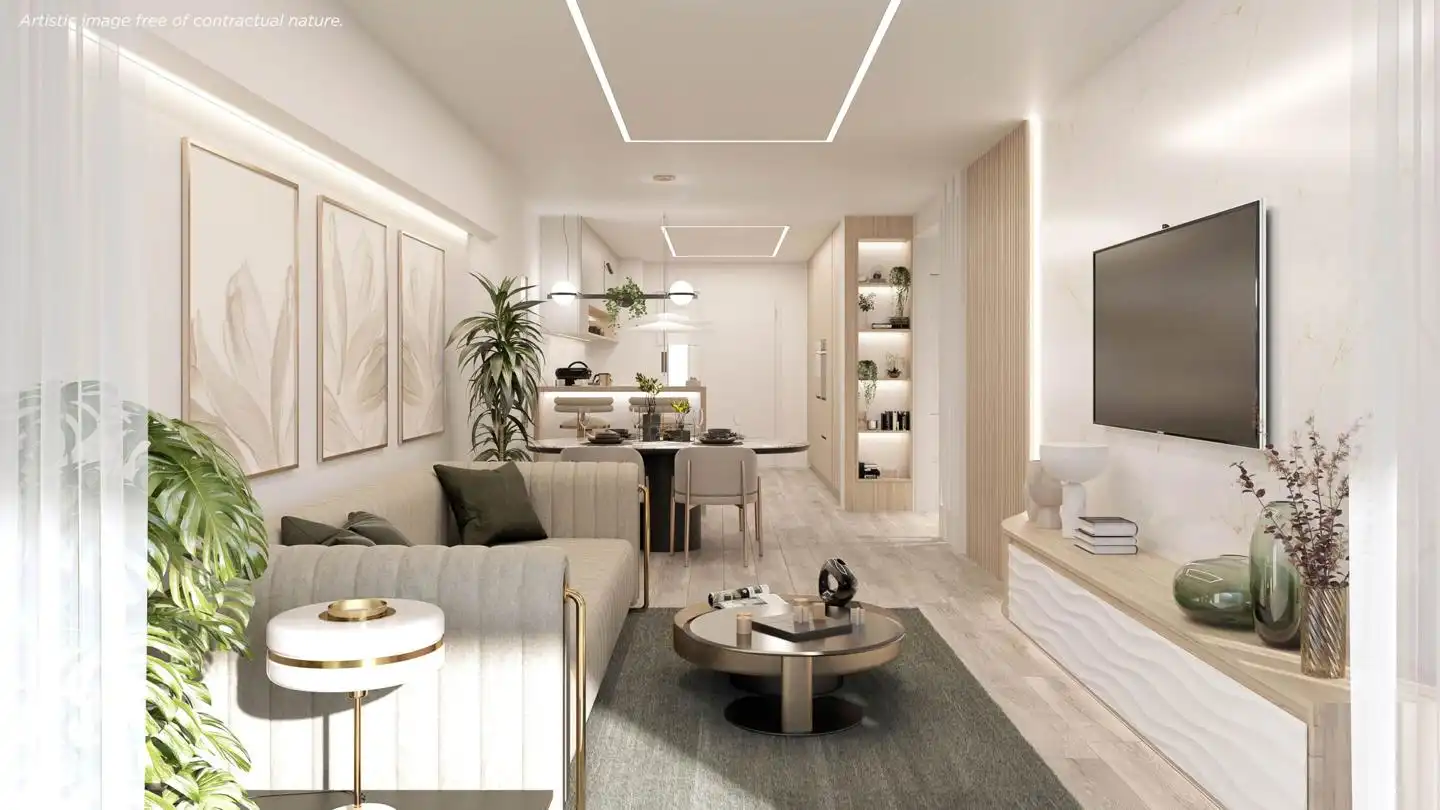 Sala d'estar de Apartament en venda en La Manga del Mar Menor amb Aire condicionat, Jardí privat i Terrassa