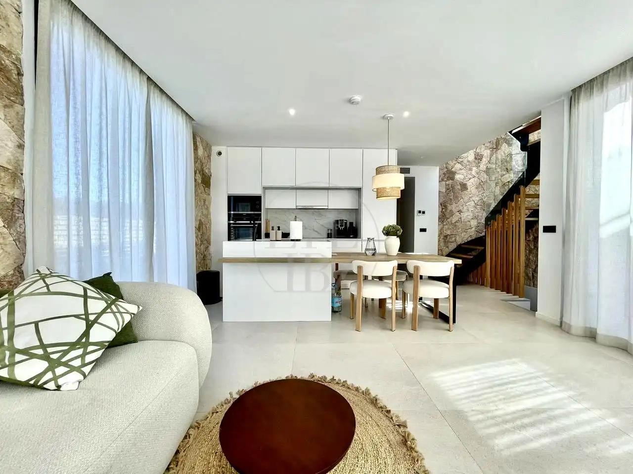 Wohnzimmer von Haus oder Chalet zur Miete in Sant Josep de sa Talaia mit Klimaanlage, Privatgarten und Terrasse