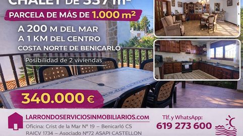 CHALET DE 337 M² CON PARCELA DE MÁS DE 1.000 M² A 200 M DEL MAR EN LA COSTA NORTE DE BENICARLÓ