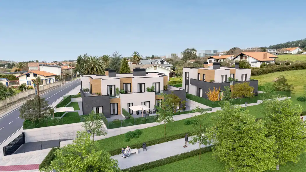 Vista exterior de Casa adosada en venta en Berango con Calefacción, Parquet y Terraza