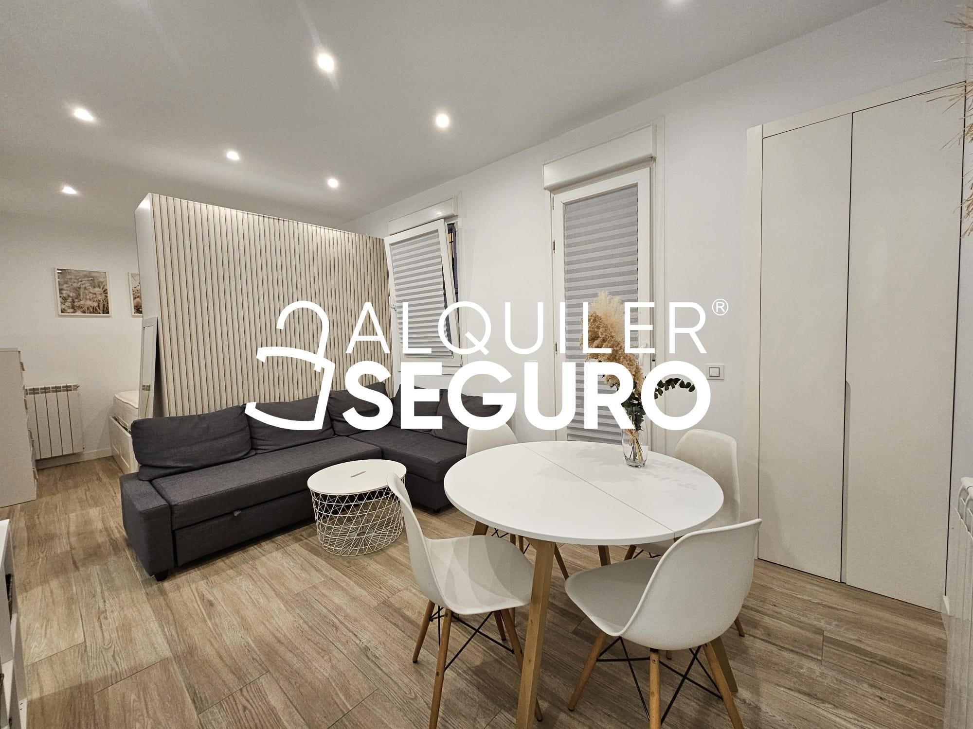 Sala d'estar de Estudi de lloguer en  Madrid Capital amb Calefacció, Terrassa i Moblat