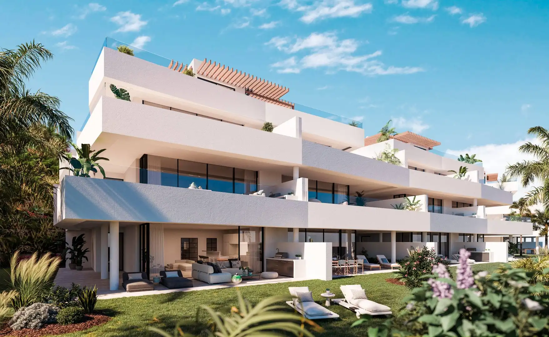 Vista exterior de Planta baja en venta en Estepona con Aire acondicionado, Calefacción y Jardín privado