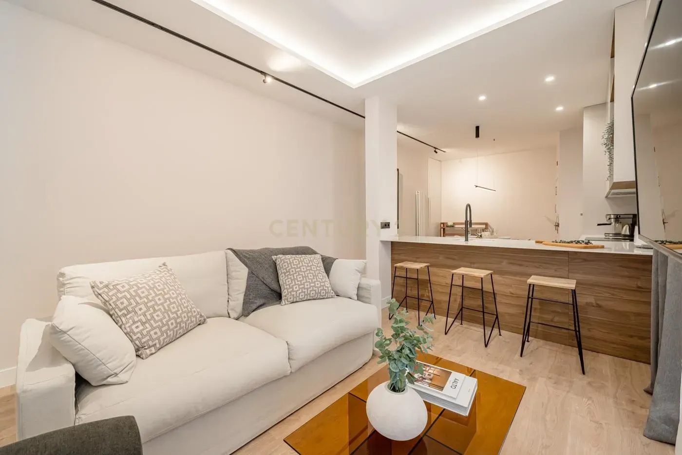 Sala d'estar de Apartament en venda en  Madrid Capital amb Aire condicionat, Moblat i Balcó