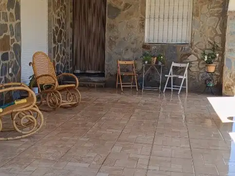 Terraza de Finca rústica en venta en La Haba  con Jardín privado, Parquet y Piscina