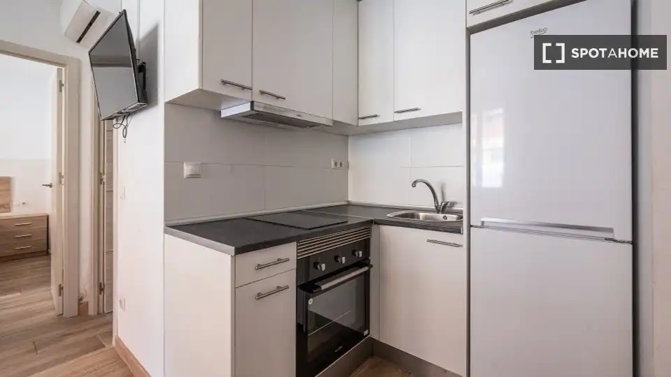 Cuina de Apartament per a compartir en Madrid amb Aire condicionat, Terrassa i Moblat