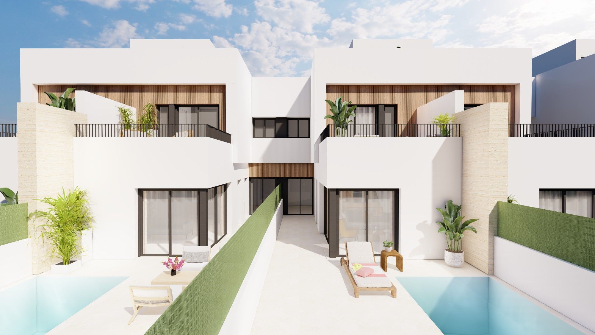Vista exterior de Casa adosada en venda en San Javier amb Jardí privat, Terrassa i Piscina