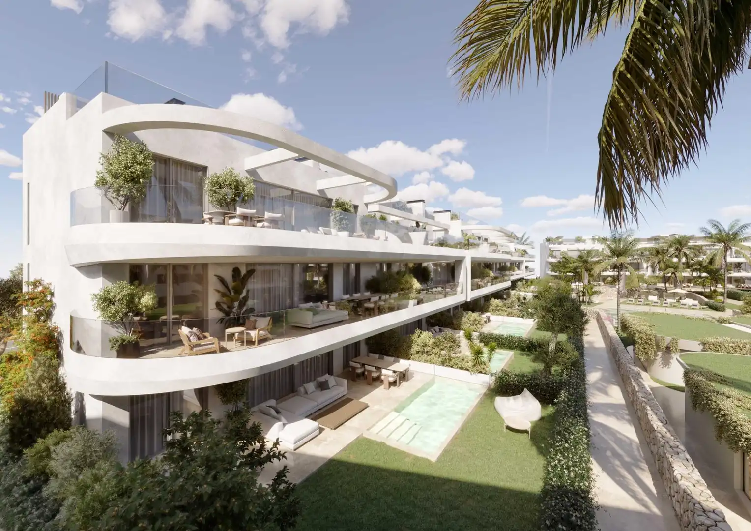 Vista exterior de Planta baja en venta en Estepona con Aire acondicionado, Jardín privado y Terraza