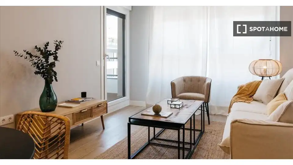 Living room of Apartments for share in Madrid  with Air Conditioner, Terrace and Furnished