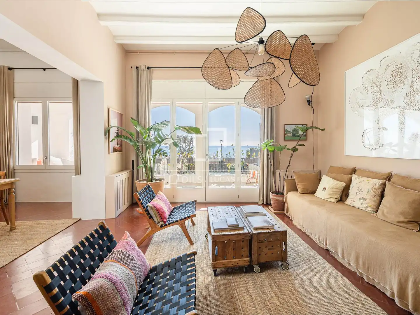 Sala de estar de Casa o chalet de alquiler en Caldes d'Estrac con Aire acondicionado, Calefacción y Jardín privado