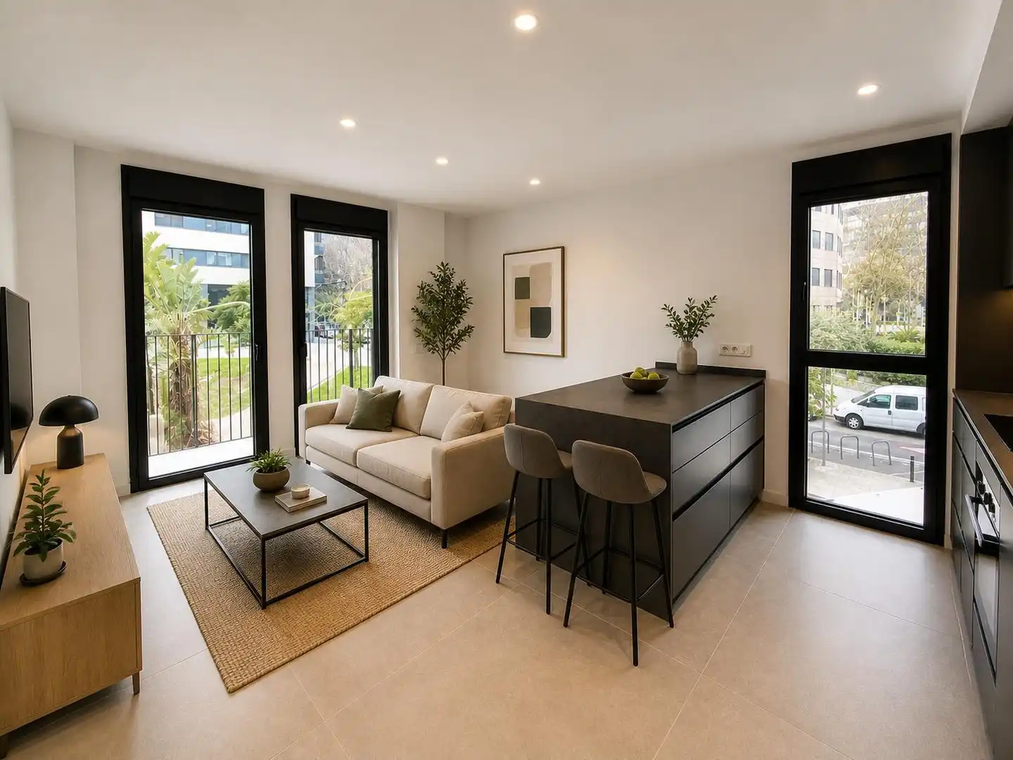 Sala de estar de Piso de alquiler en Barcelona con Aire acondicionado, Parquet y Balcón