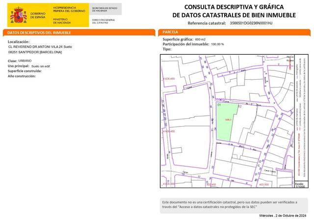 Terreno residencial en Venta en Calle REVEREND DR ANTONI VILA, 24 en Santpedor