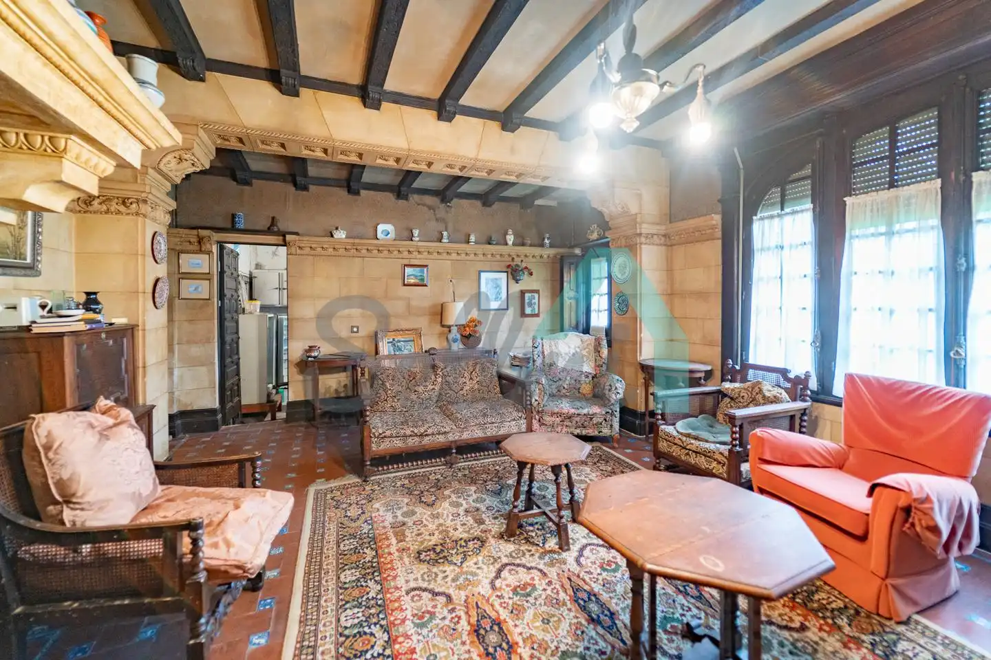 Sala d'estar de Casa o xalet en venda en Piloña amb Jardí privat, Parquet i Terrassa
