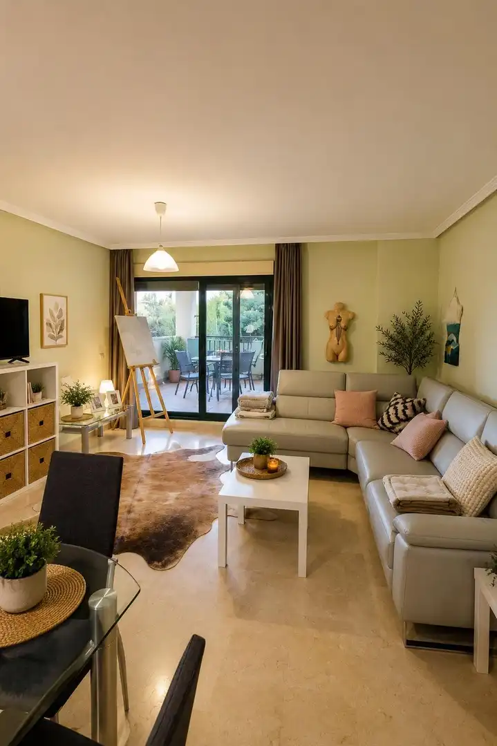 Sala de estar de Piso en venta en Benalmádena con Aire acondicionado, Terraza y Piscina comunitaria