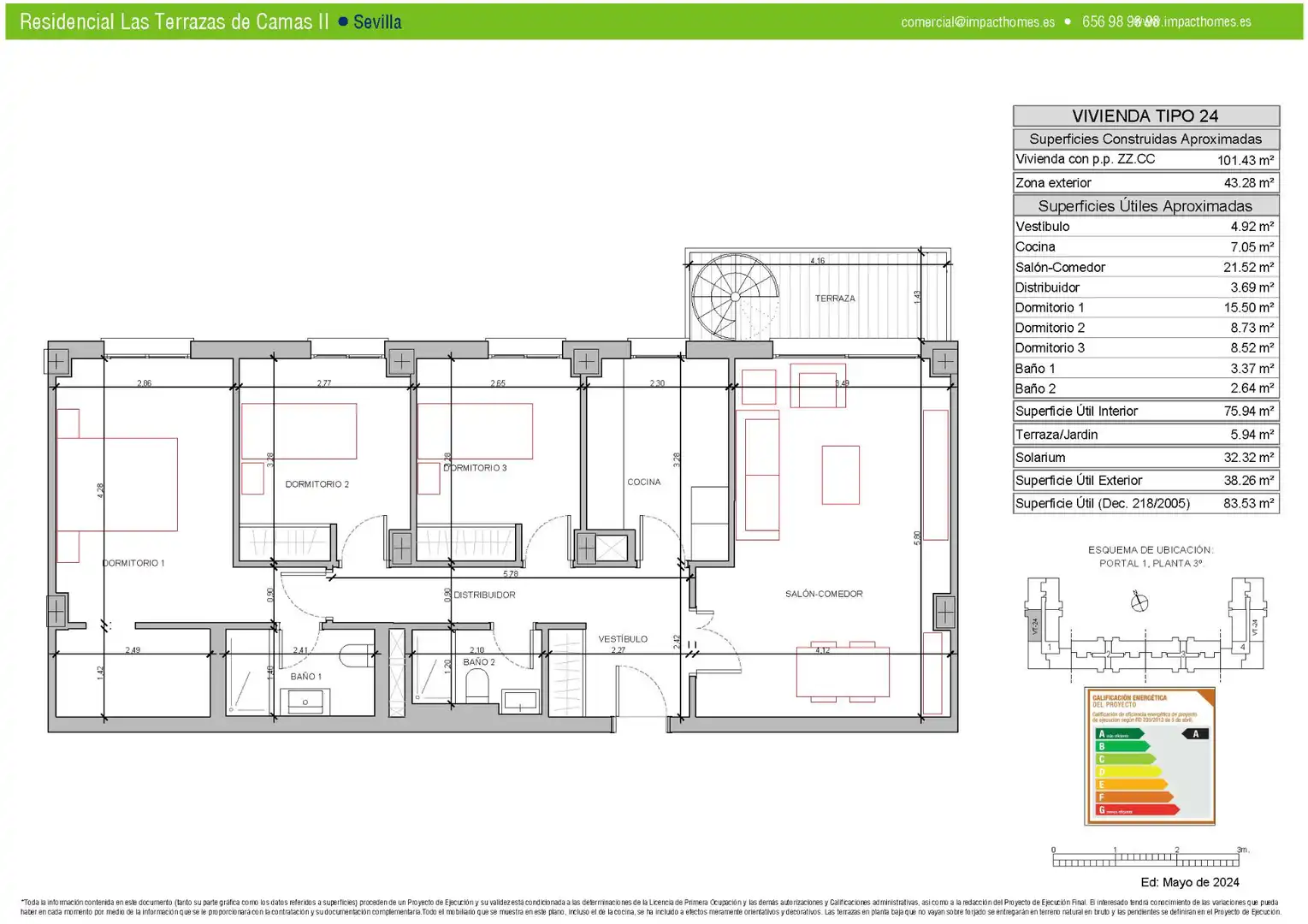 Wohnung zum Verkauf in Camas mit Klimaanlage, Heizung und Terrasse