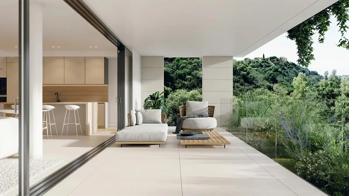 Terrasse von Erdgeschoss zum Verkauf in Marbella mit Klimaanlage, Privatgarten und Terrasse