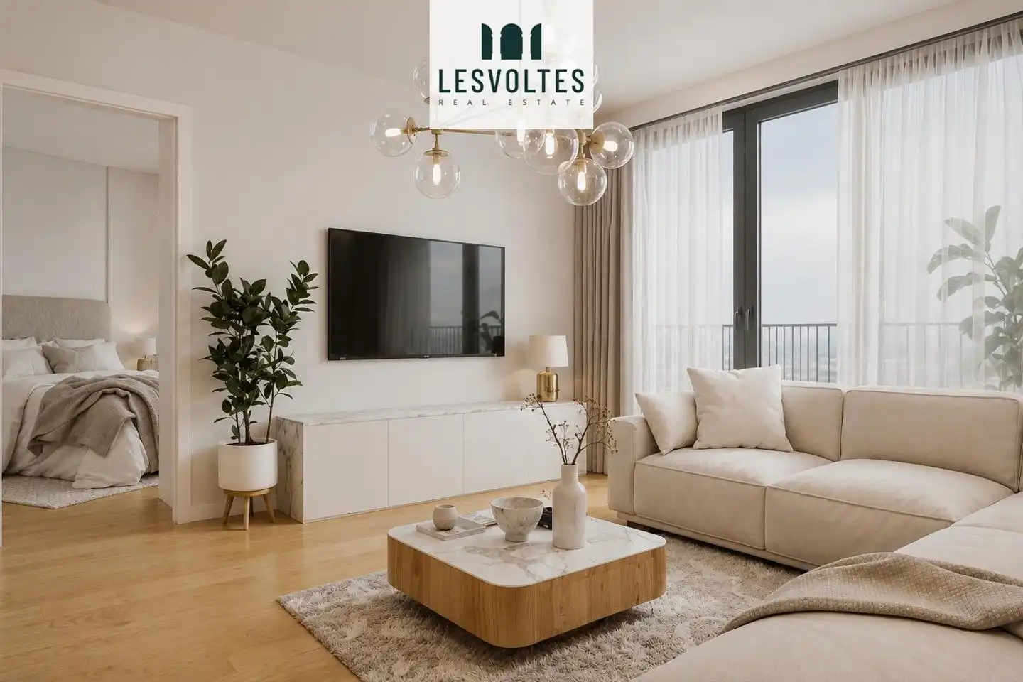 Living room of Flat for sale in Palafrugell  with Air Conditioner, Parquet flooring and Balcony