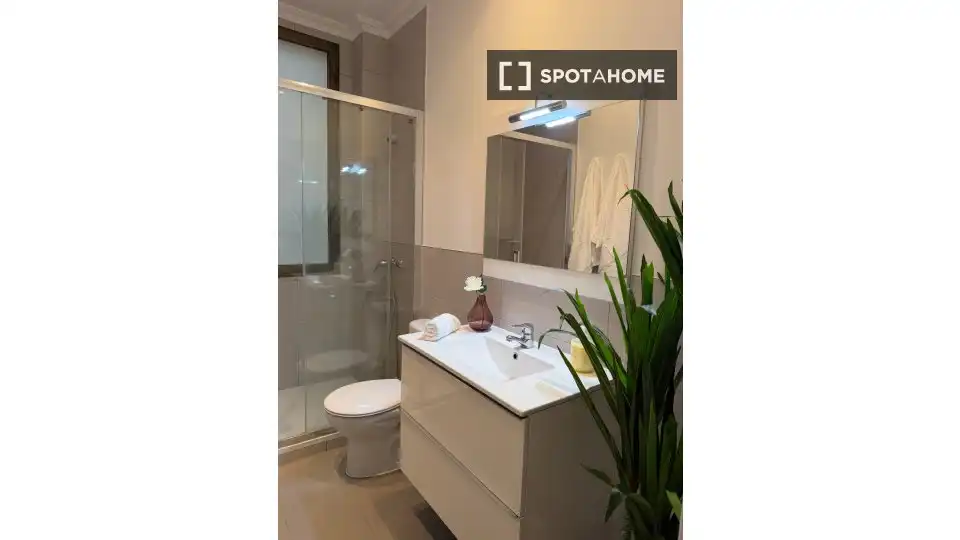 Bany de Apartament per a compartir en Madrid amb Aire condicionat, Terrassa i Moblat