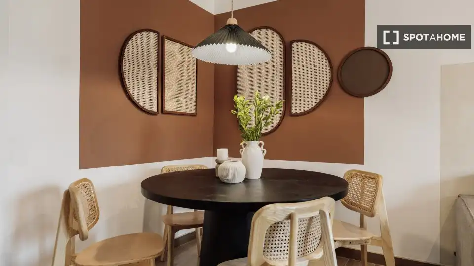 Menjador de Apartament per a compartir en Barcelona amb Aire condicionat, Terrassa i Moblat